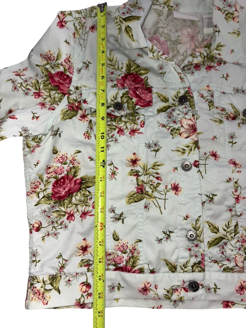 Liz Claiborne Floral Cropped Denim Jacket Size L 100% Cotton Cottagecore - Picture 8 of 9